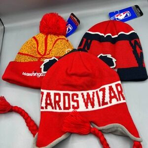Lot of 3 Washington Wizards Hat Youth Red NBA Cuffed Beanie Pom‎ Pom Cap New